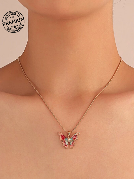 Enamel Butterfly Pendant Necklace- Snake Chain | Premium Quality Guaranteed |