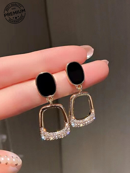 Elegant Black & Crystal Drop Earrings-| Elevate Your Elegance |